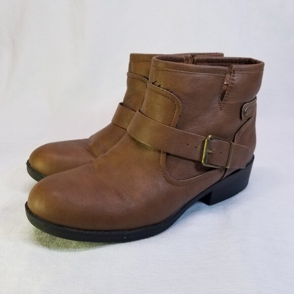 Lexi & Abbie Women's Tan Vegan Leather Ankle Booties Round Toe Size 6 - Picture 3 of 8